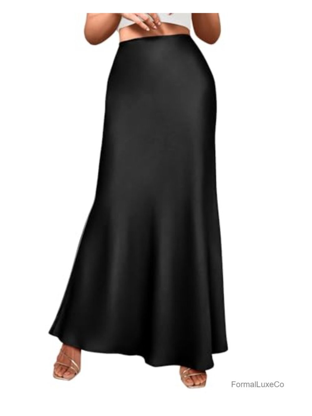 Satin Maxi Skirt High Waist Mermaid Hem Business Casual